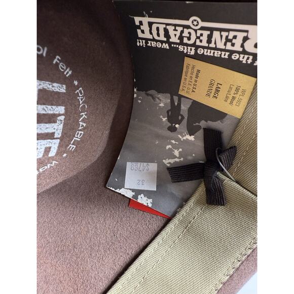 Renegade Headwear LiteFelt 100% Wool Gambler Brown Western Hat Large packable - Picture 5 of 6